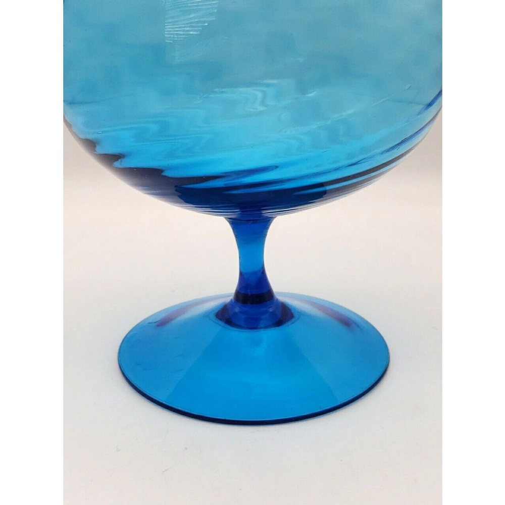 Mid-Century Empoli Pedestal Glass brandy snifter vase Hand Blown bright blue - Picture 4 of 5